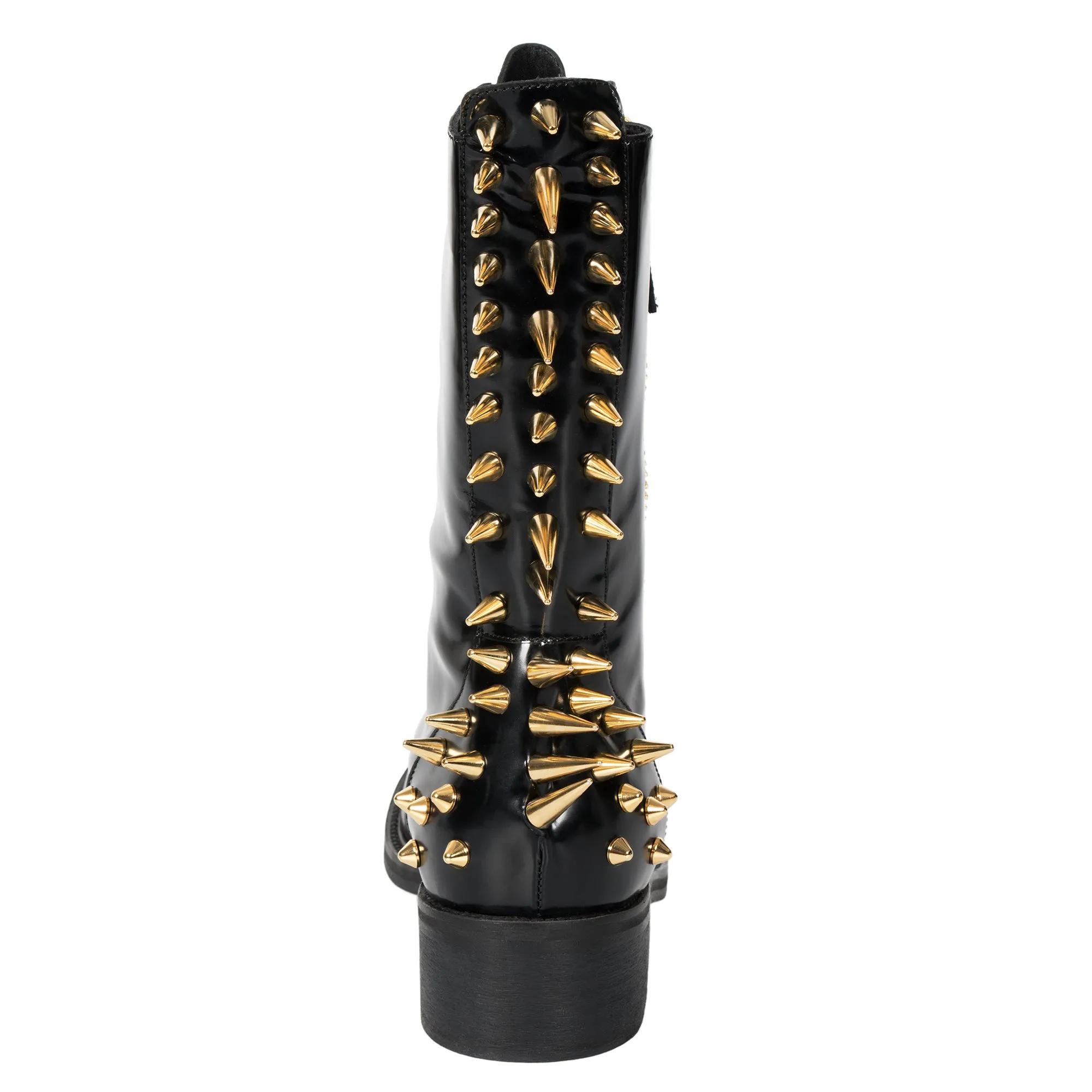 Giuseppe Zanotti Blok Spiked Military Black Patent Leather Boots