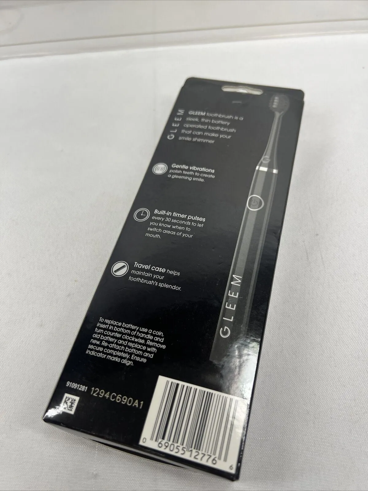 Gleem Electric Toothbrush Battery Black Travel Case