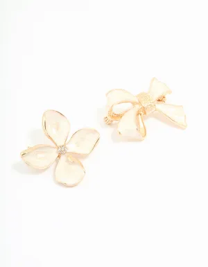 Gold Bow & Flower Brooches 2-Pack