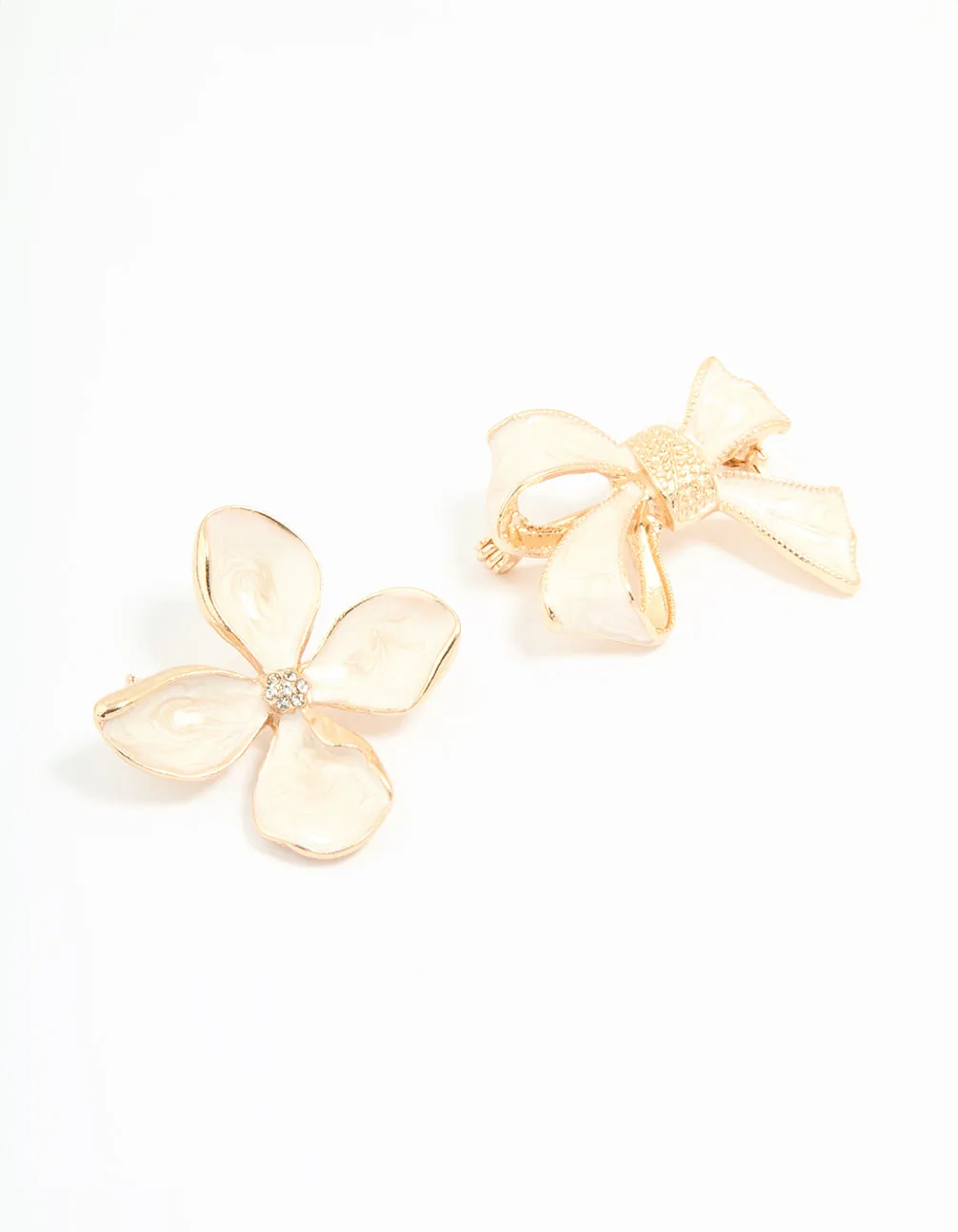 Gold Bow & Flower Brooches 2-Pack