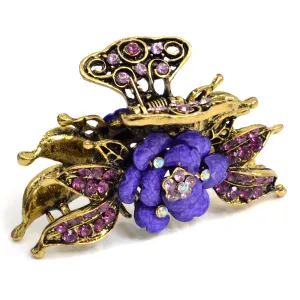 Gold Floral Adorned Hair Clip with Purple Stones
