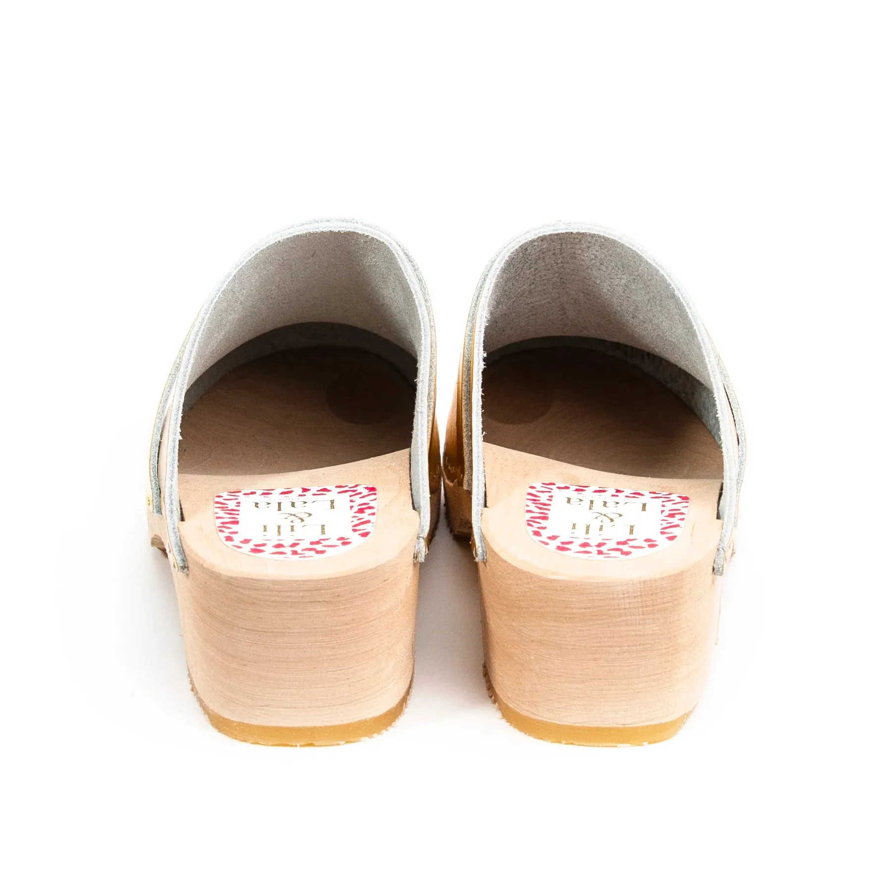 Gold Leather & Wood Handmade Clogs