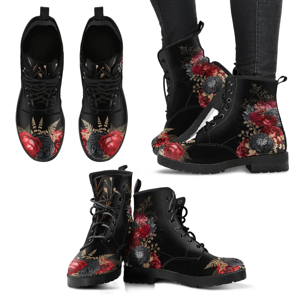 Goth Red Roses Vegan Ankle Boots