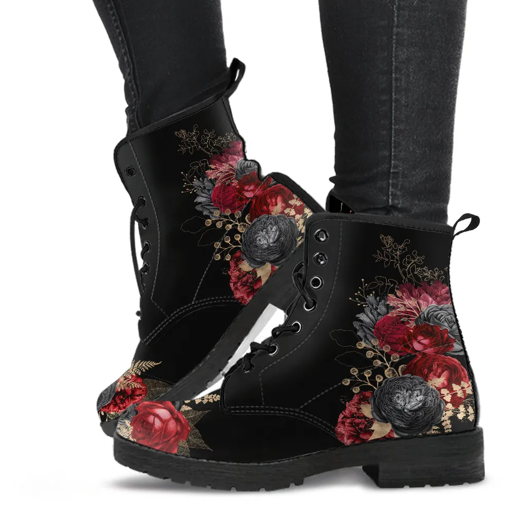Goth Red Roses Vegan Ankle Boots