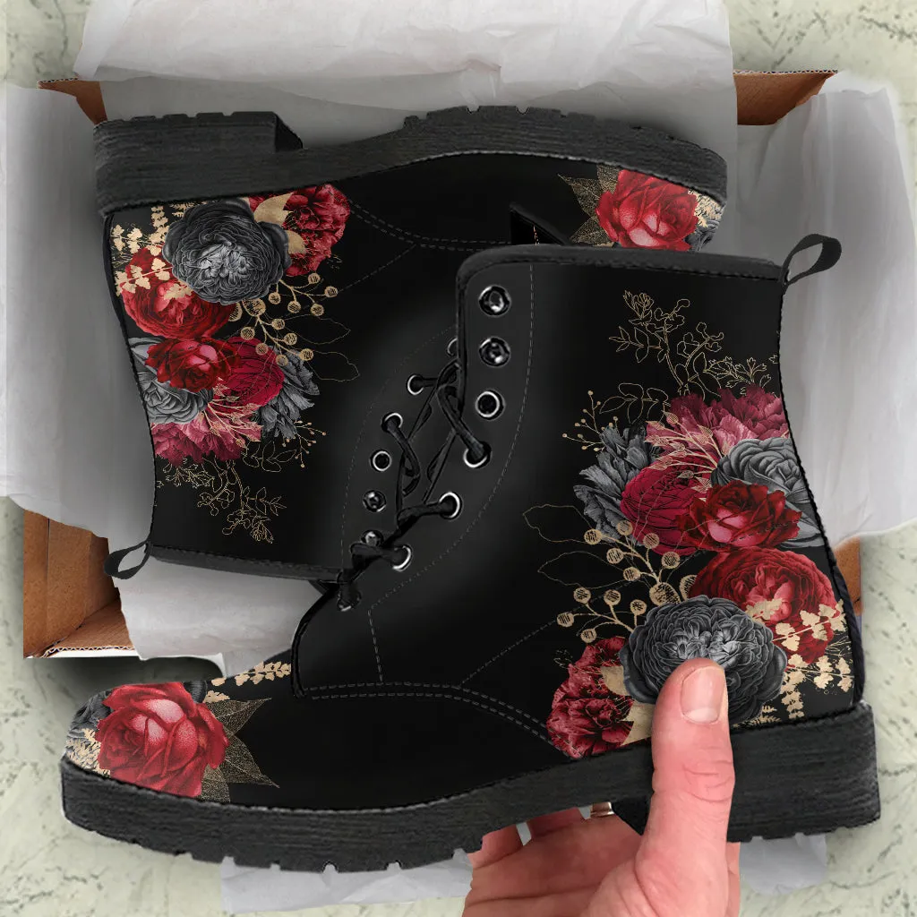 Goth Red Roses Vegan Ankle Boots