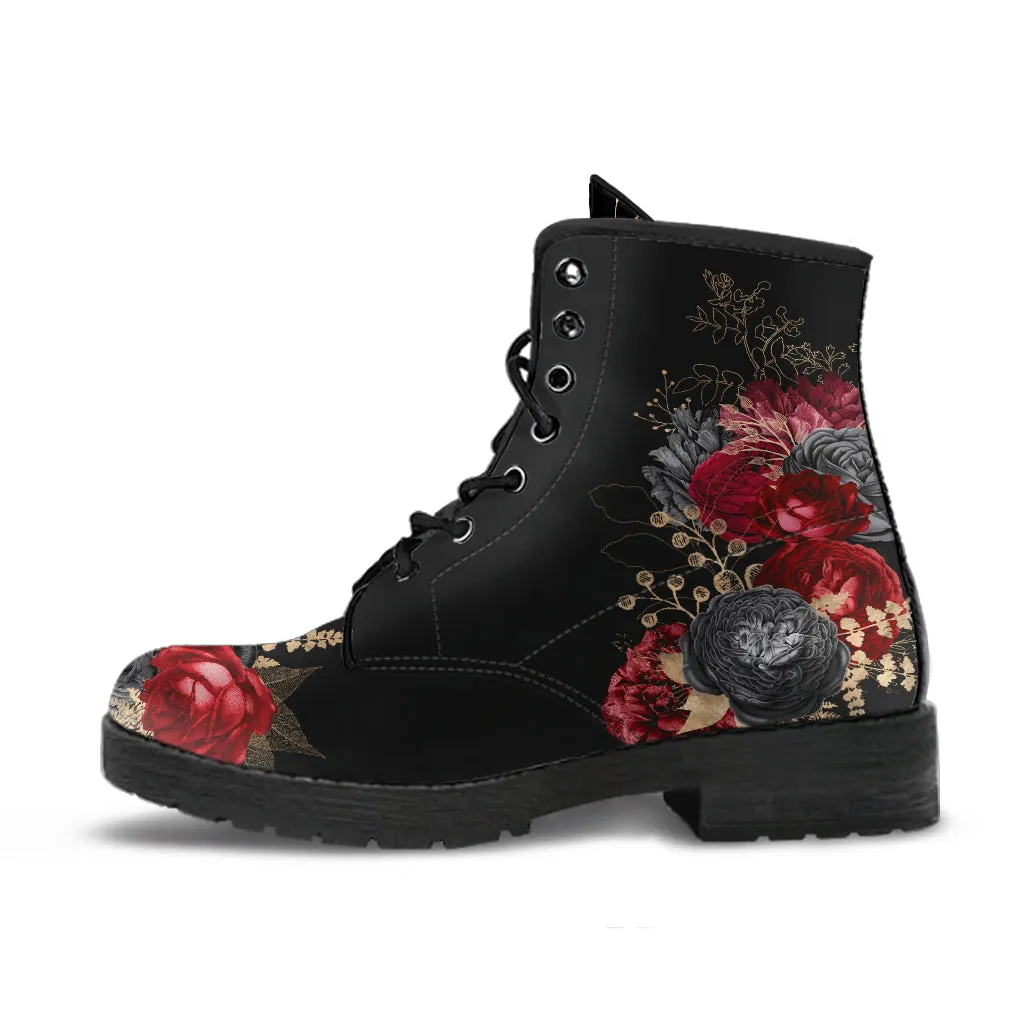 Goth Red Roses Vegan Ankle Boots