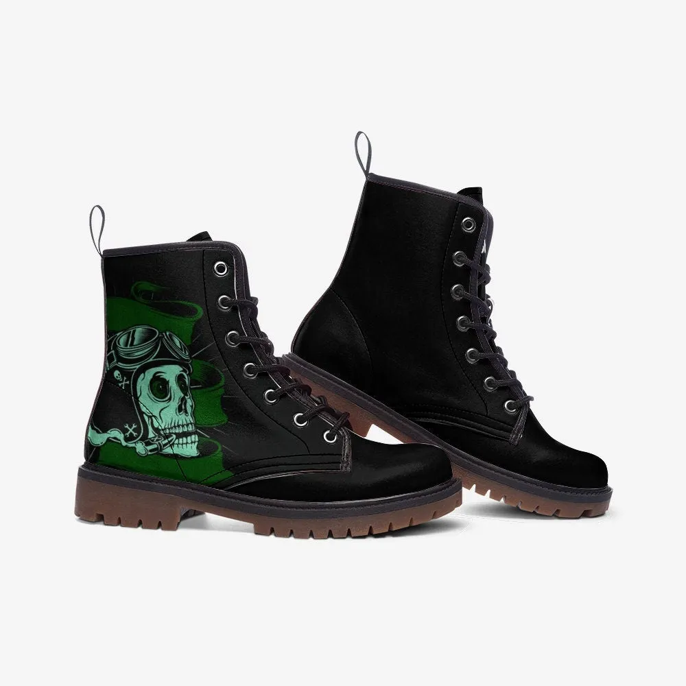 Gothic Skull Green & Black Vegan Leather Unisex Boots