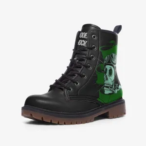 Gothic Skull Green & Black Vegan Leather Unisex Boots
