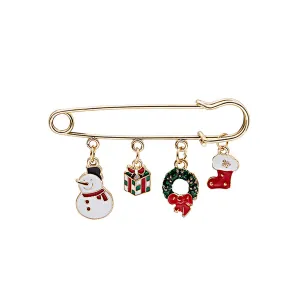 Green Enamel & 18K Gold-Plated Wreath Christmas Charms Brooch