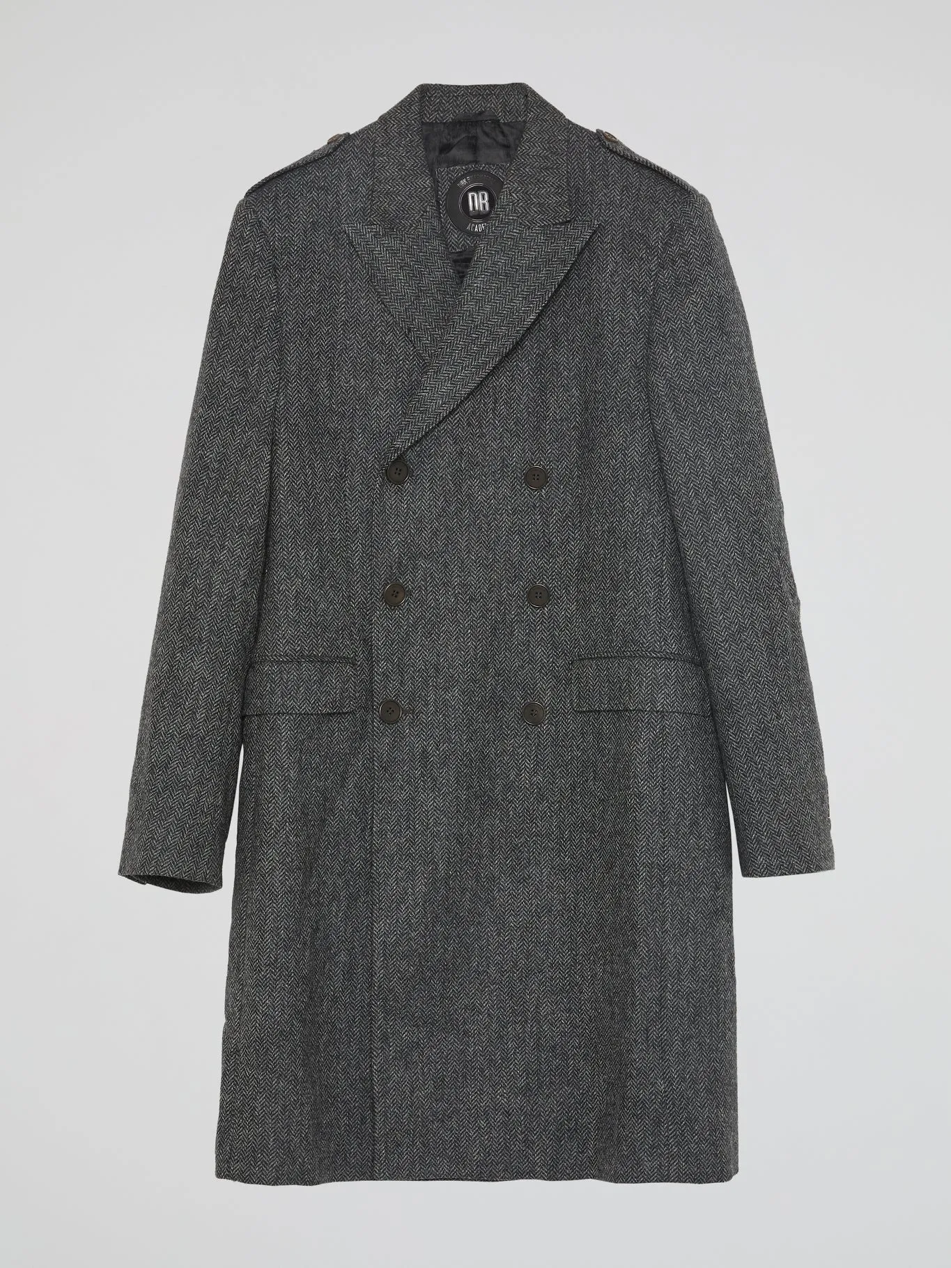 Grey Double-Breasted Tweed Trench Coat