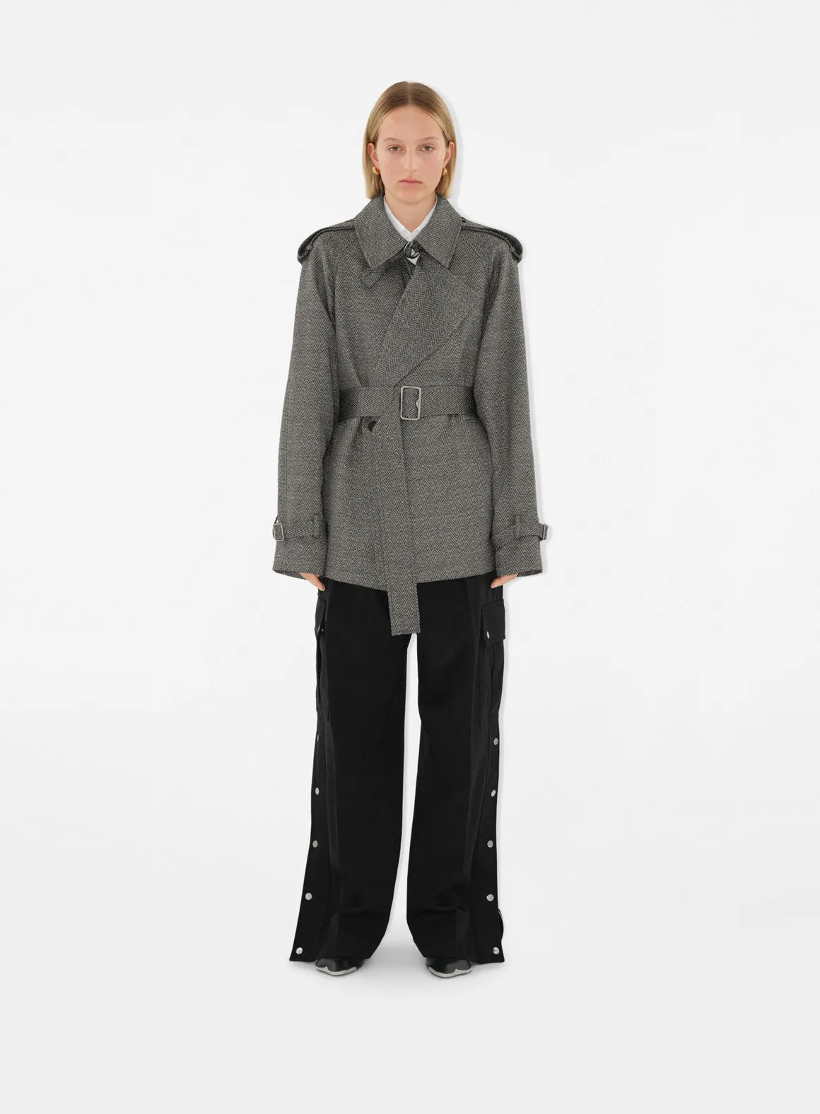 Grey Wool and Silk Trench Coat