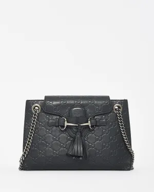 Gucci Black GG Guccissima Leather Small Emily Chain Shoulder Bag