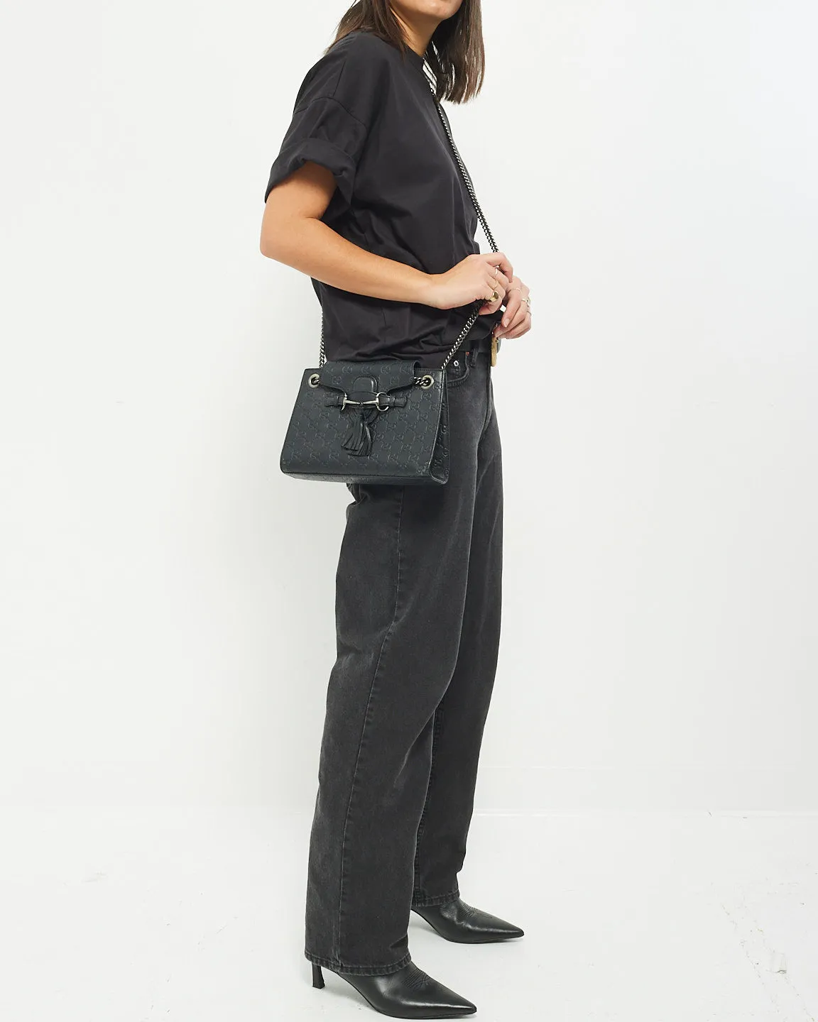 Gucci Black GG Guccissima Leather Small Emily Chain Shoulder Bag
