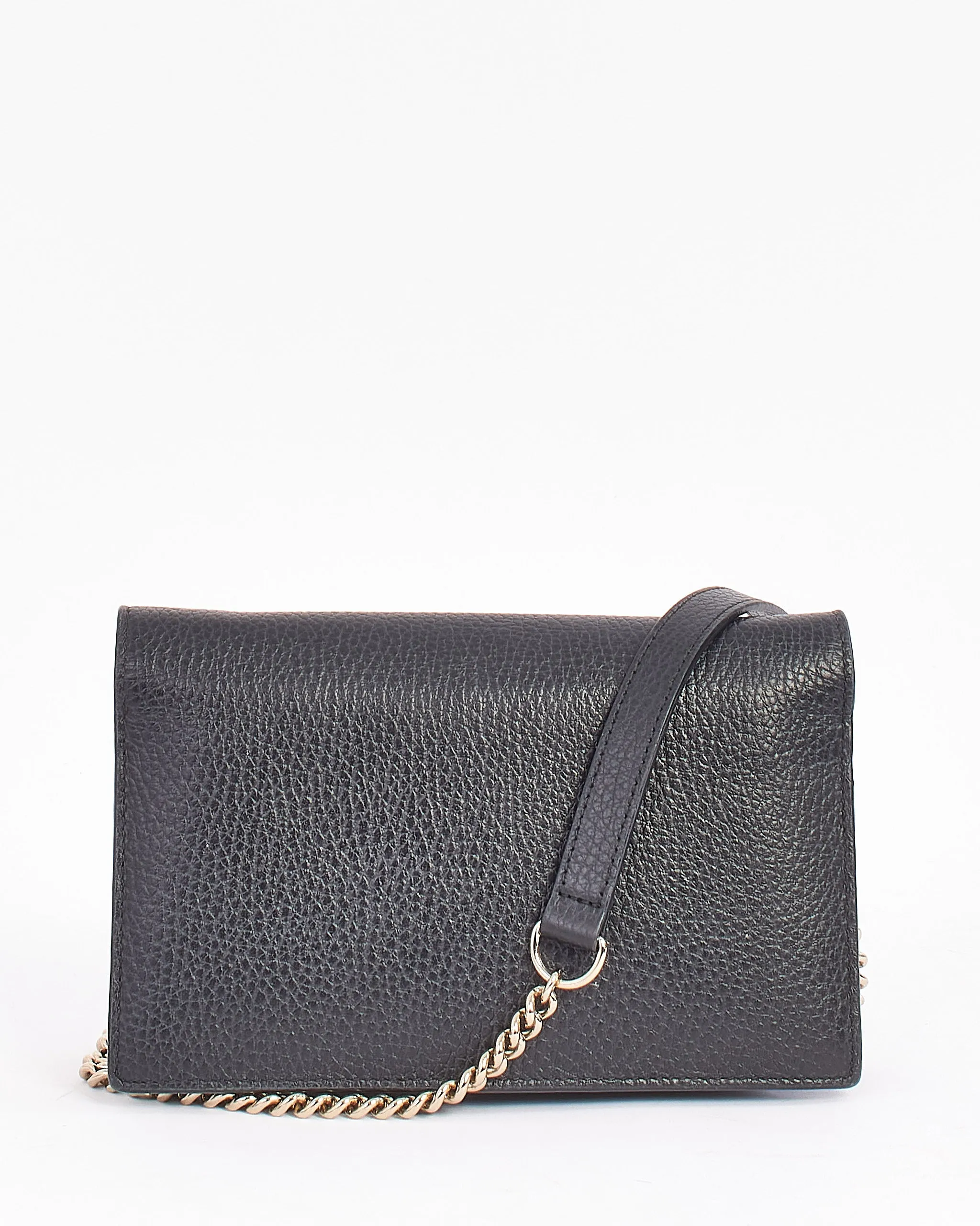 Gucci Black Grained Leather Dollar Interlocking G Wallet On Chain