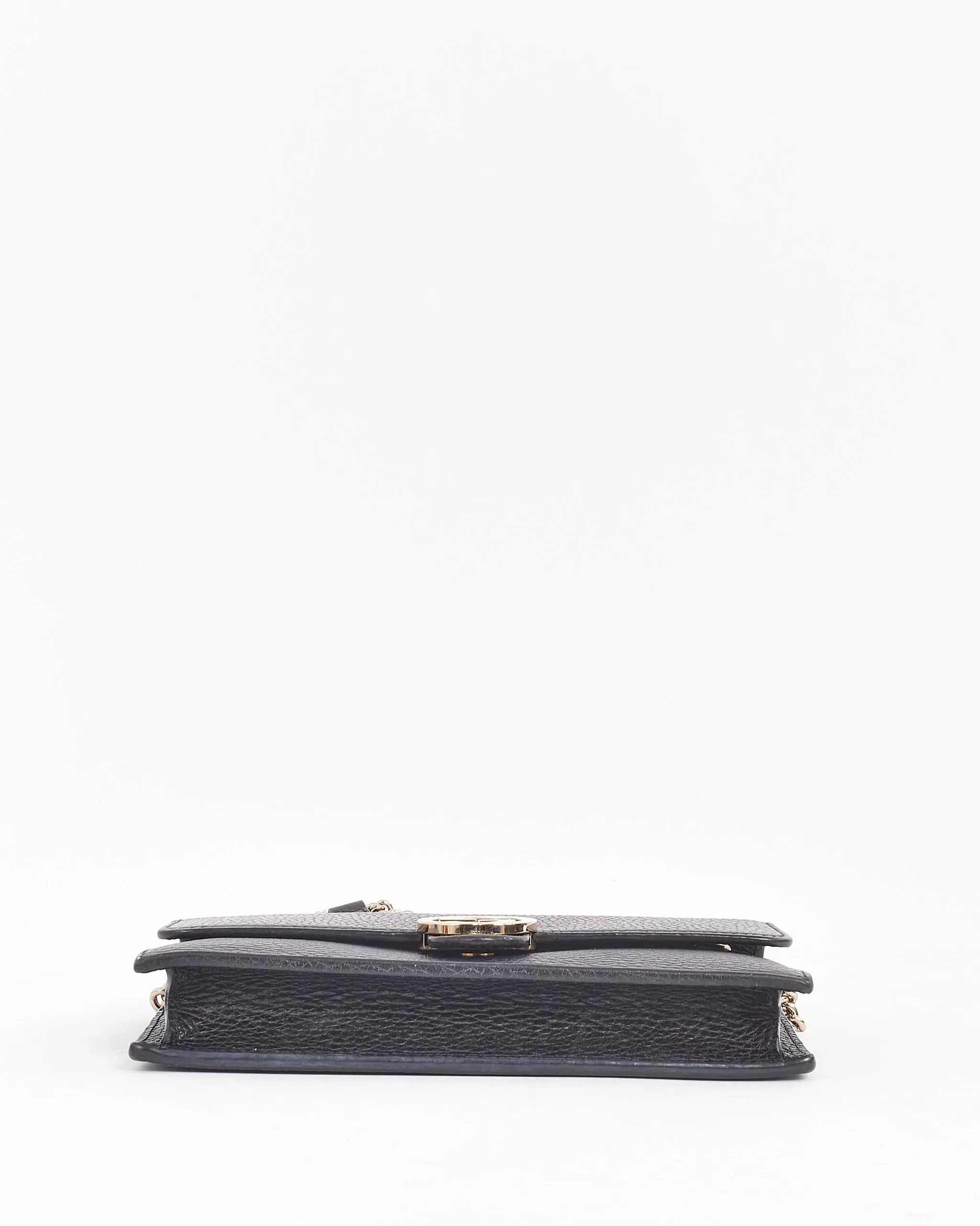 Gucci Black Grained Leather Dollar Interlocking G Wallet On Chain