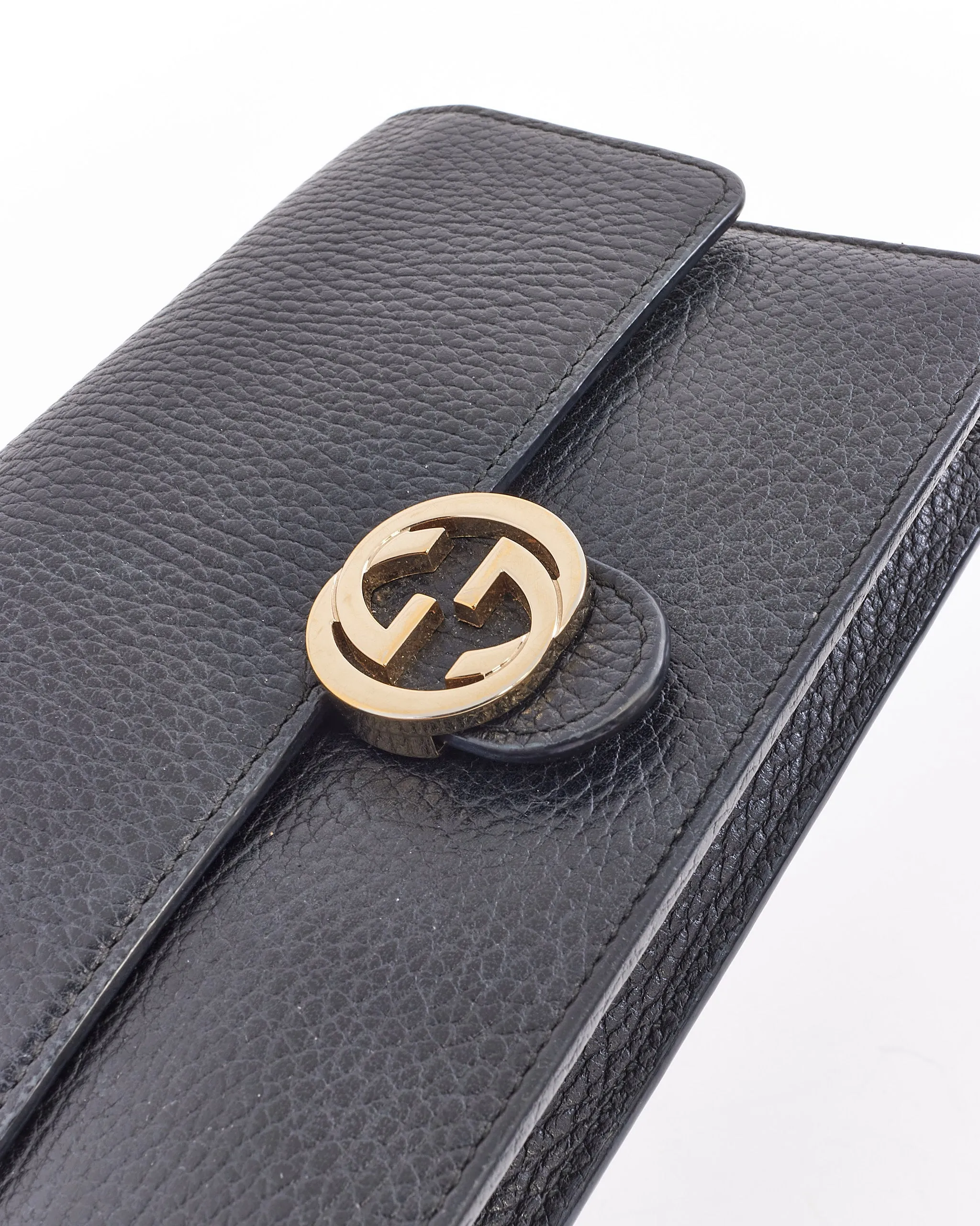 Gucci Black Grained Leather Dollar Interlocking G Wallet On Chain