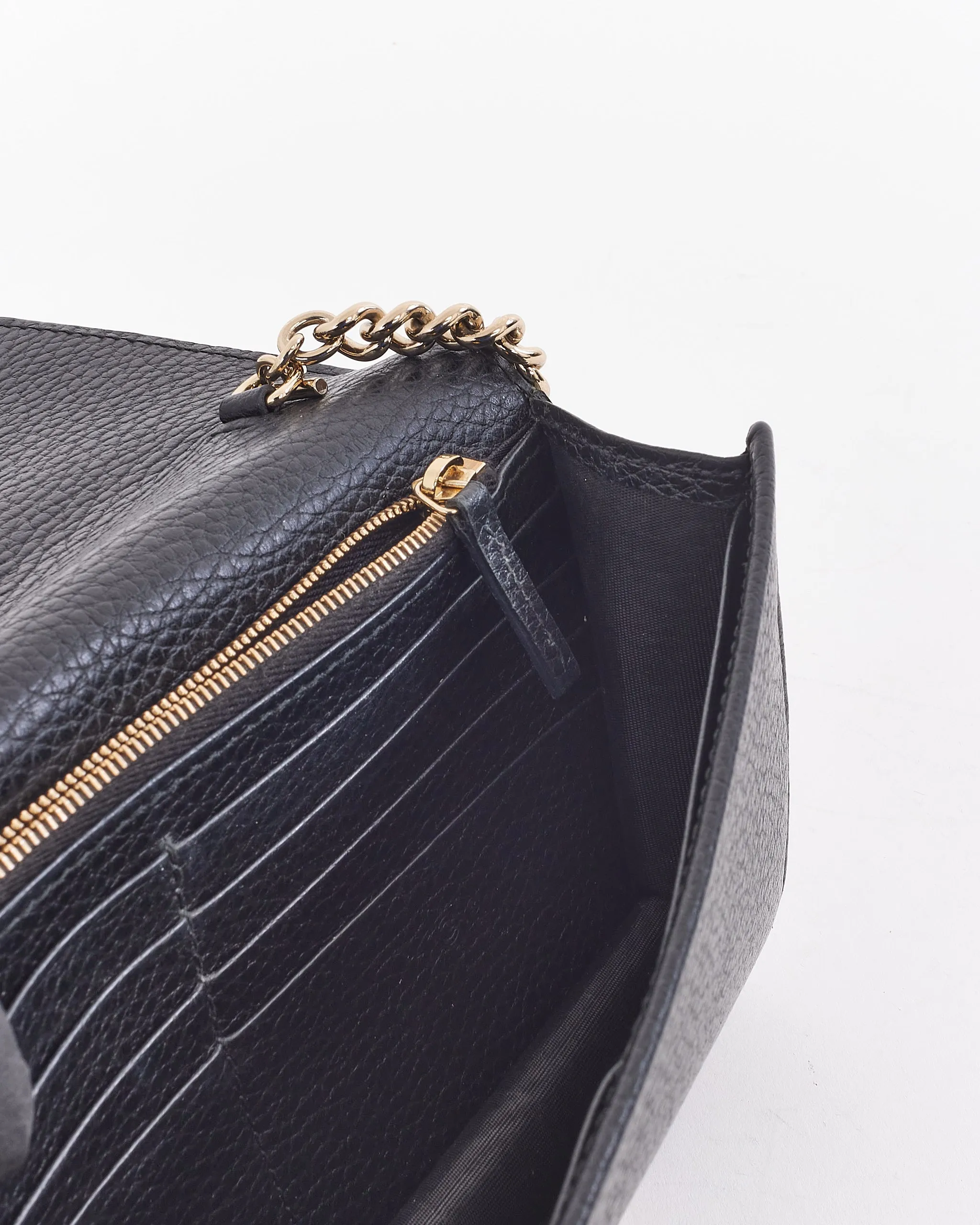 Gucci Black Grained Leather Dollar Interlocking G Wallet On Chain