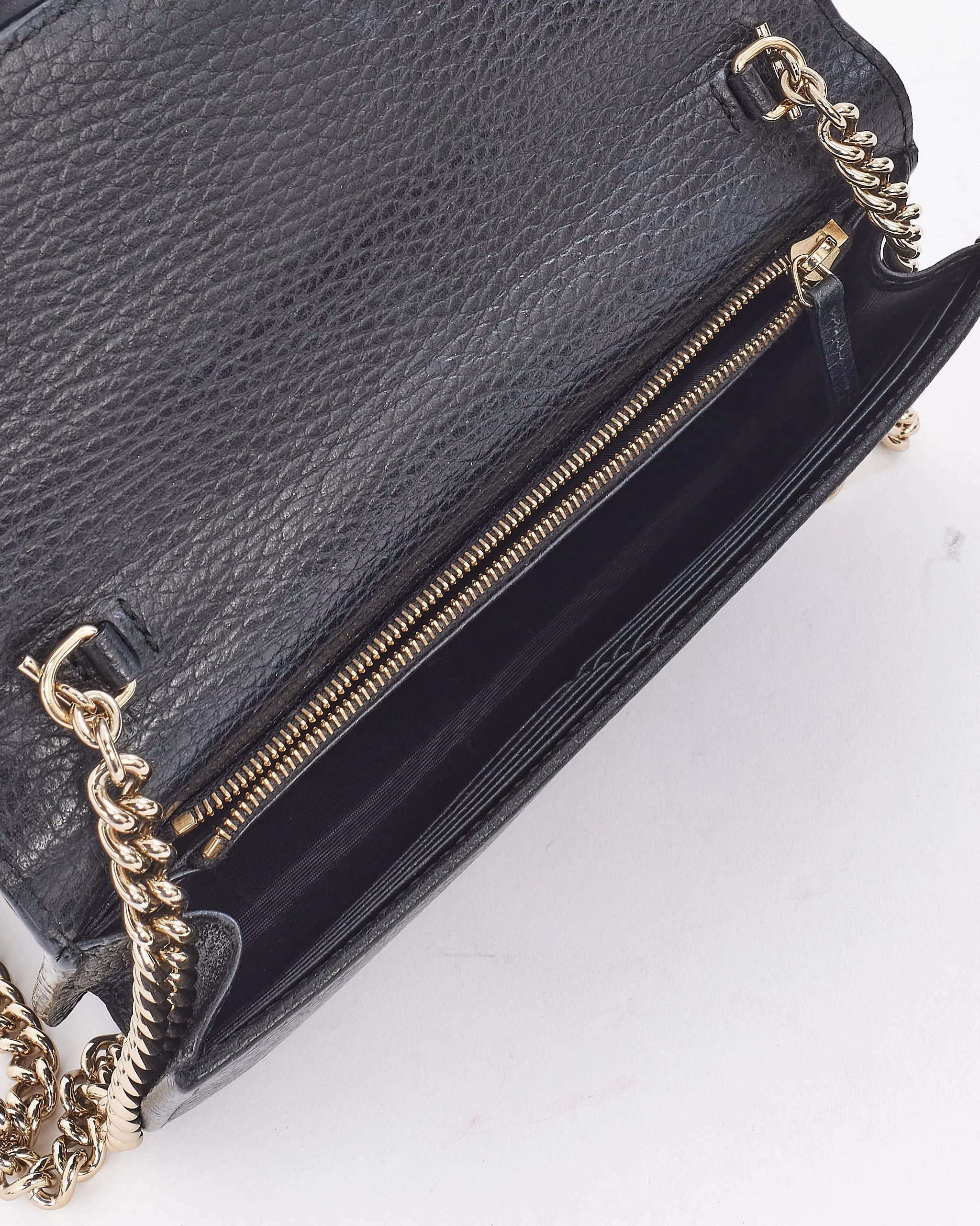 Gucci Black Grained Leather Dollar Interlocking G Wallet On Chain
