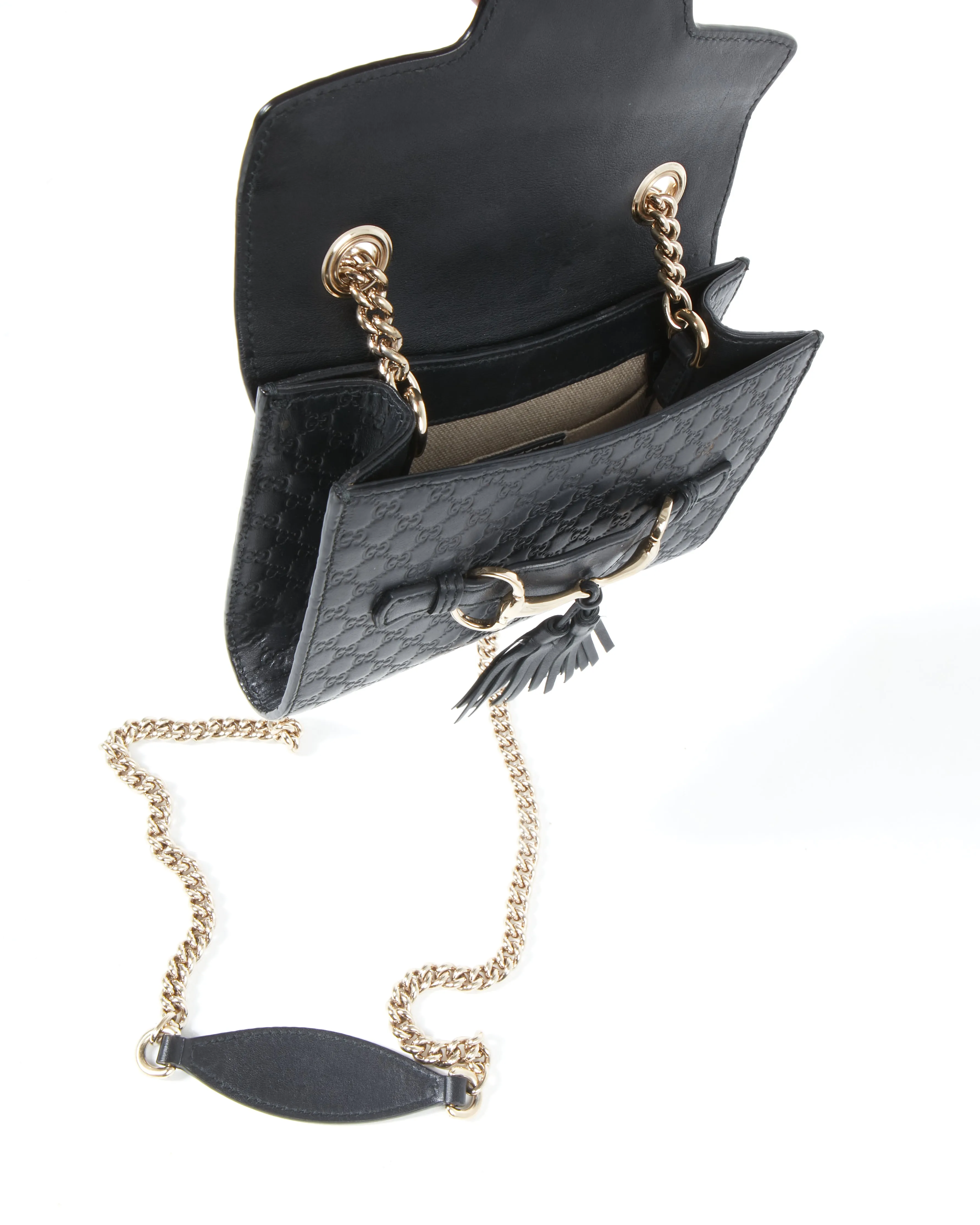 Gucci Black Leather Signature Micro Guccissima GG Mini Emily Crossbody Chain Bag