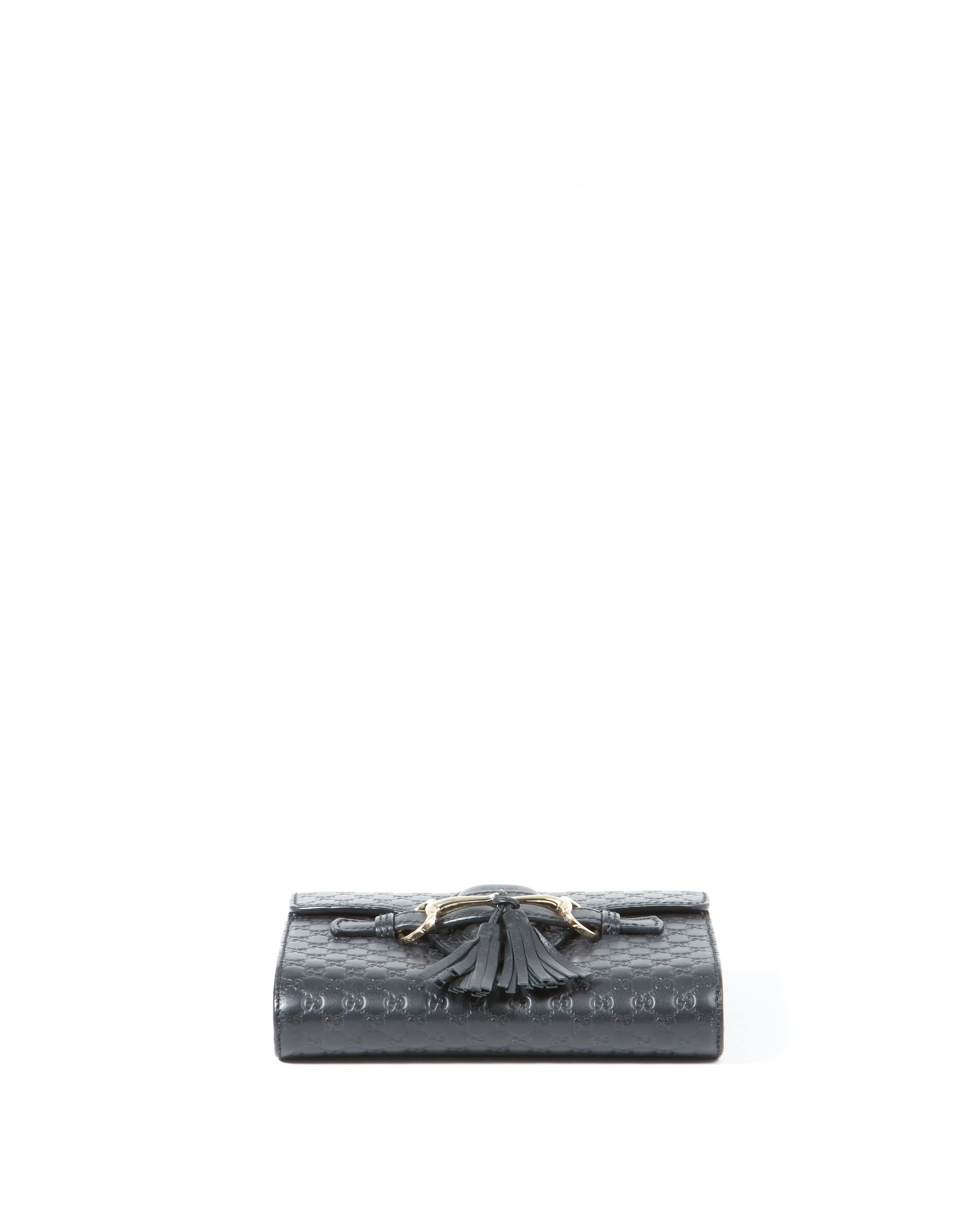 Gucci Black Leather Signature Micro Guccissima GG Mini Emily Crossbody Chain Bag