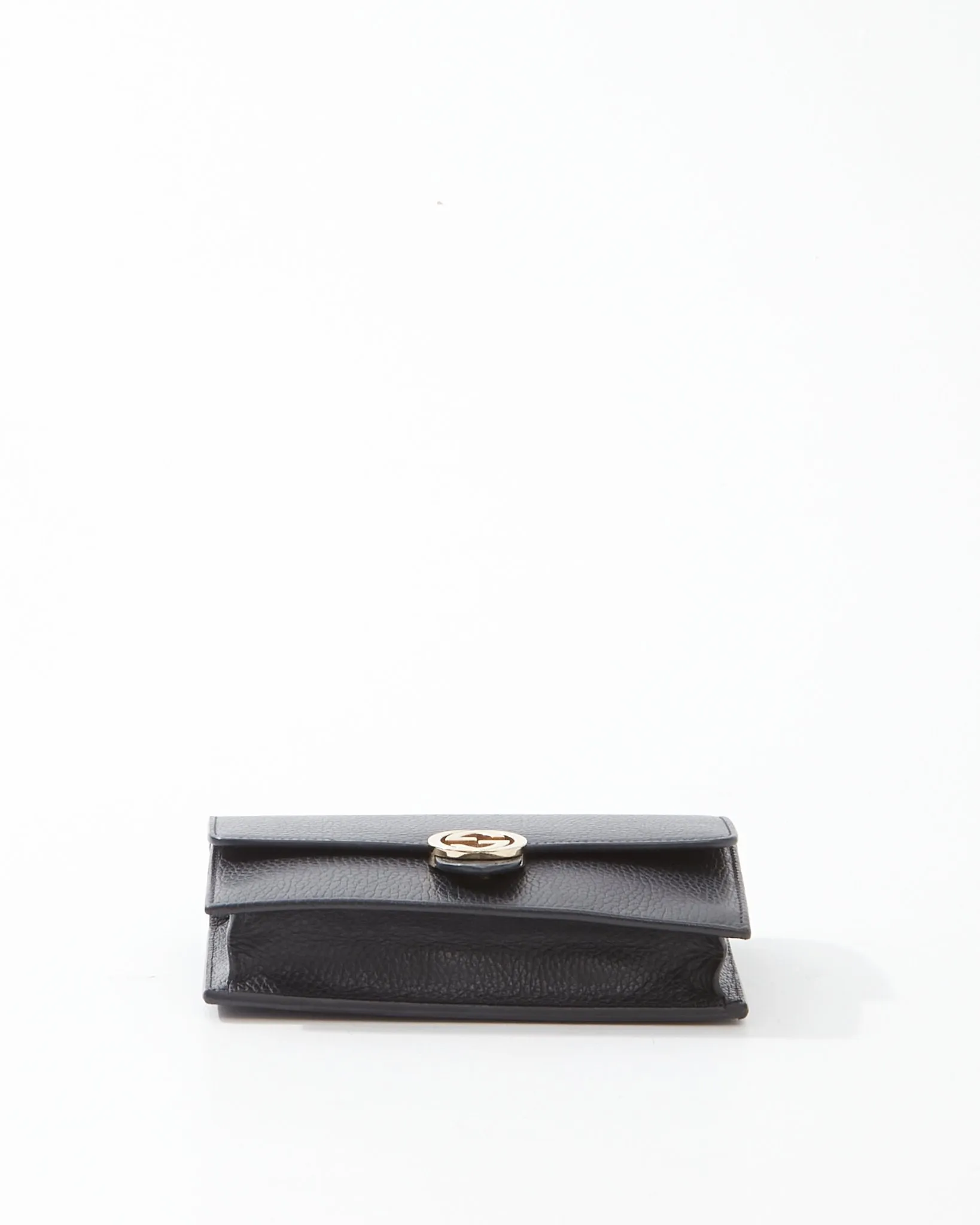 Gucci Black Pebbled Leather Interlocking G Dollar Wallet-On-Chain Crossbody