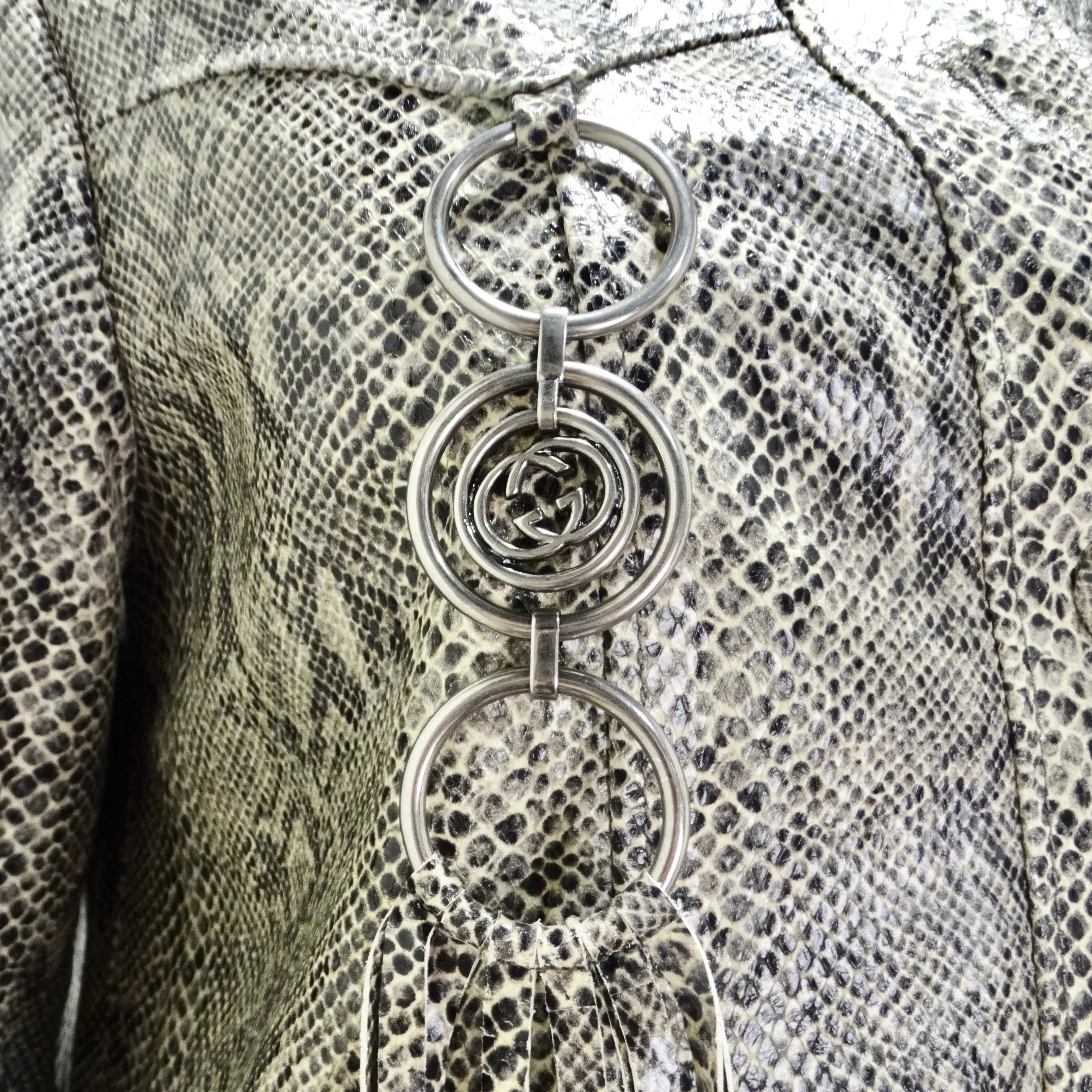 Gucci Fringe Trim Python Print Leather Coat