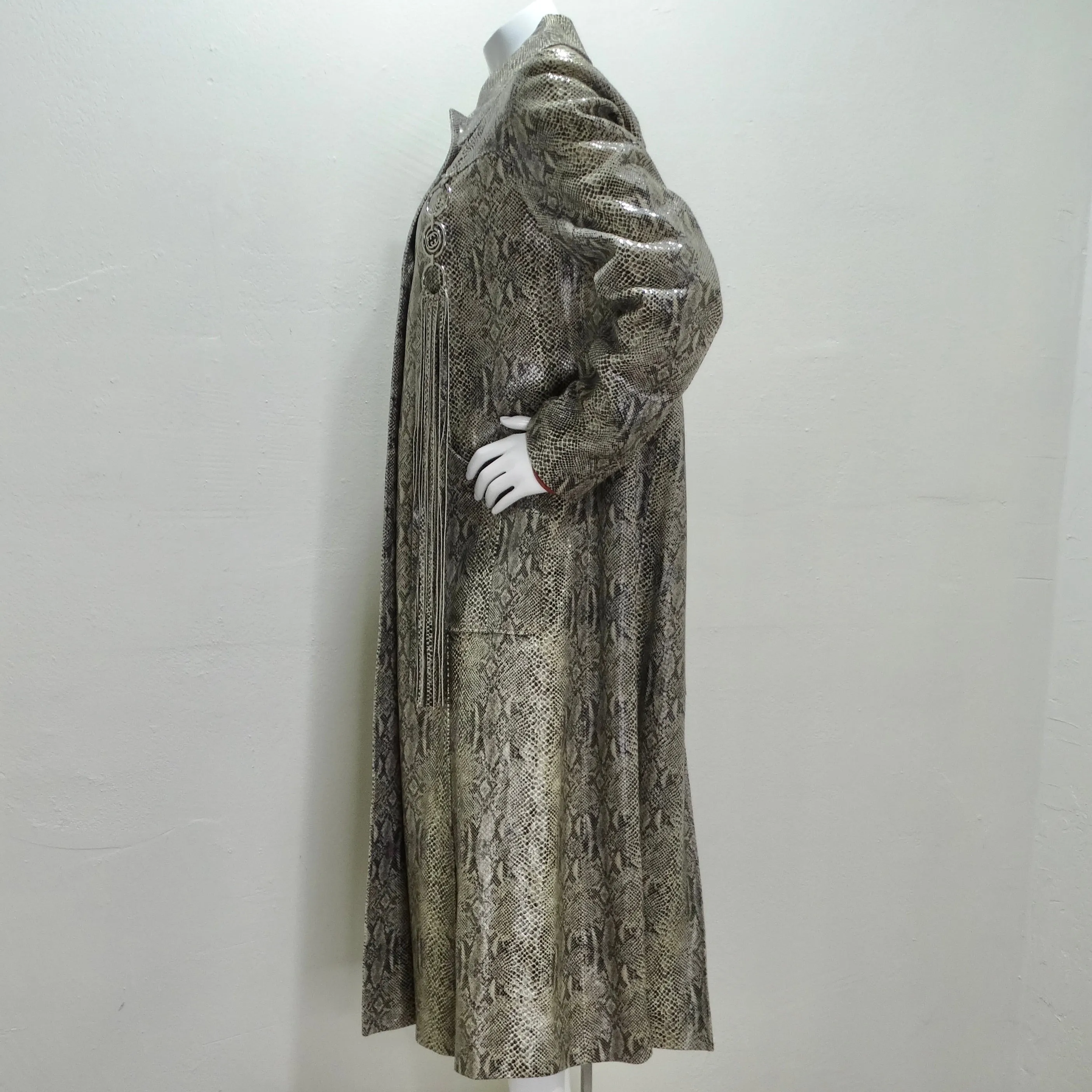 Gucci Fringe Trim Python Print Leather Coat