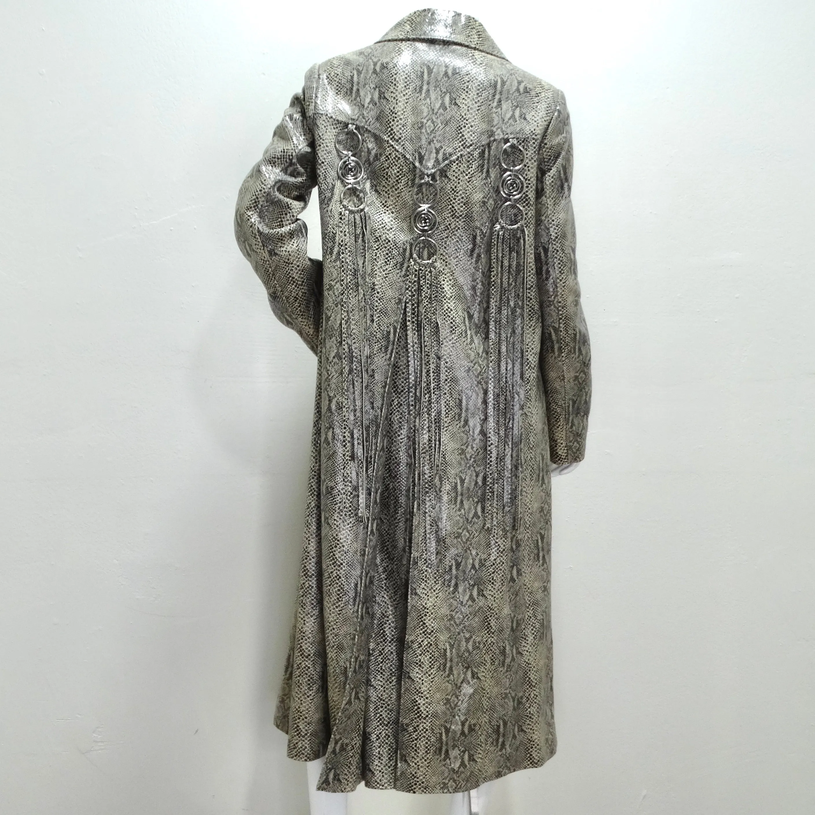 Gucci Fringe Trim Python Print Leather Coat