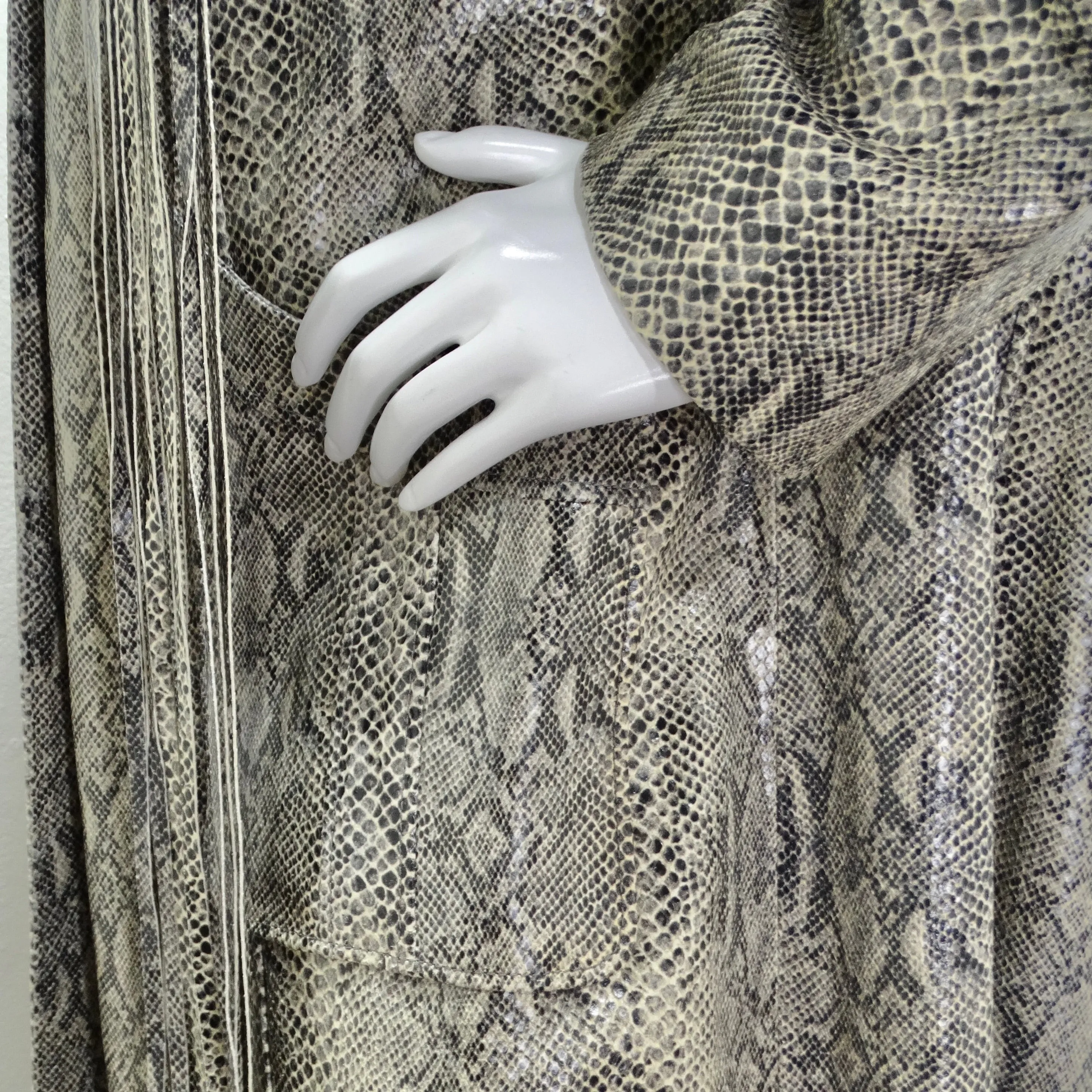 Gucci Fringe Trim Python Print Leather Coat