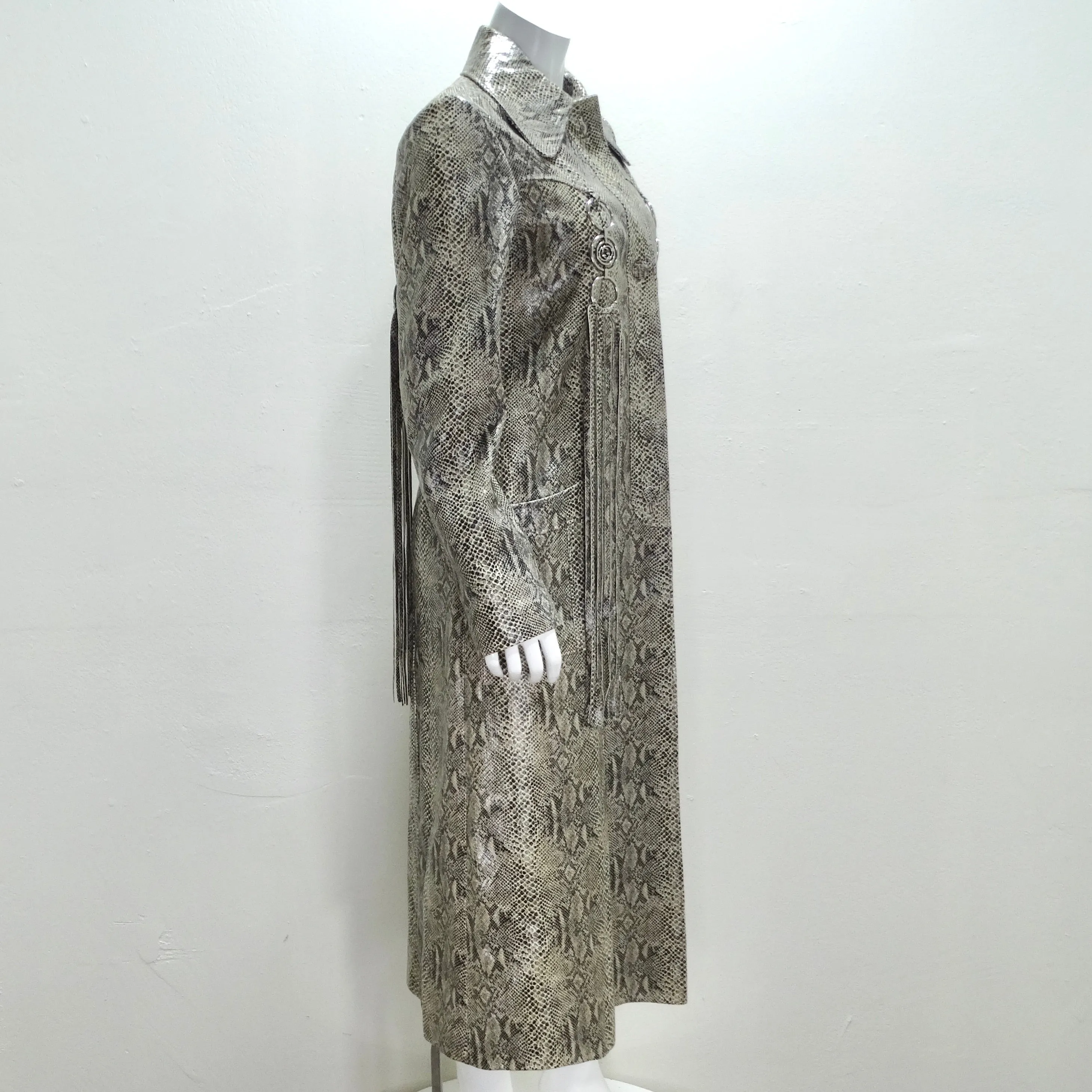 Gucci Fringe Trim Python Print Leather Coat