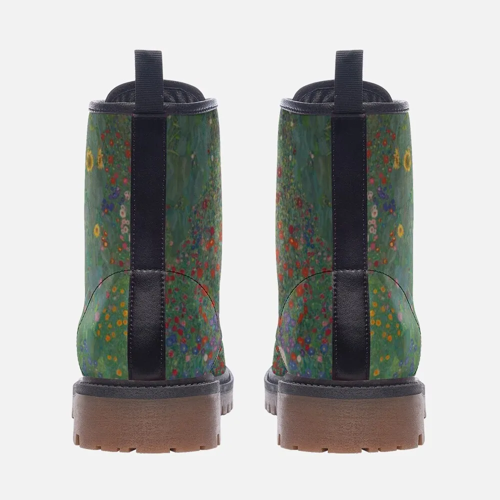 Gustav Klimt Farm Garden with Sunflowers Vegan Leather Unisex Boots