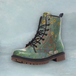 Gustav Klimt Farm Garden with Sunflowers Vegan Leather Unisex Boots
