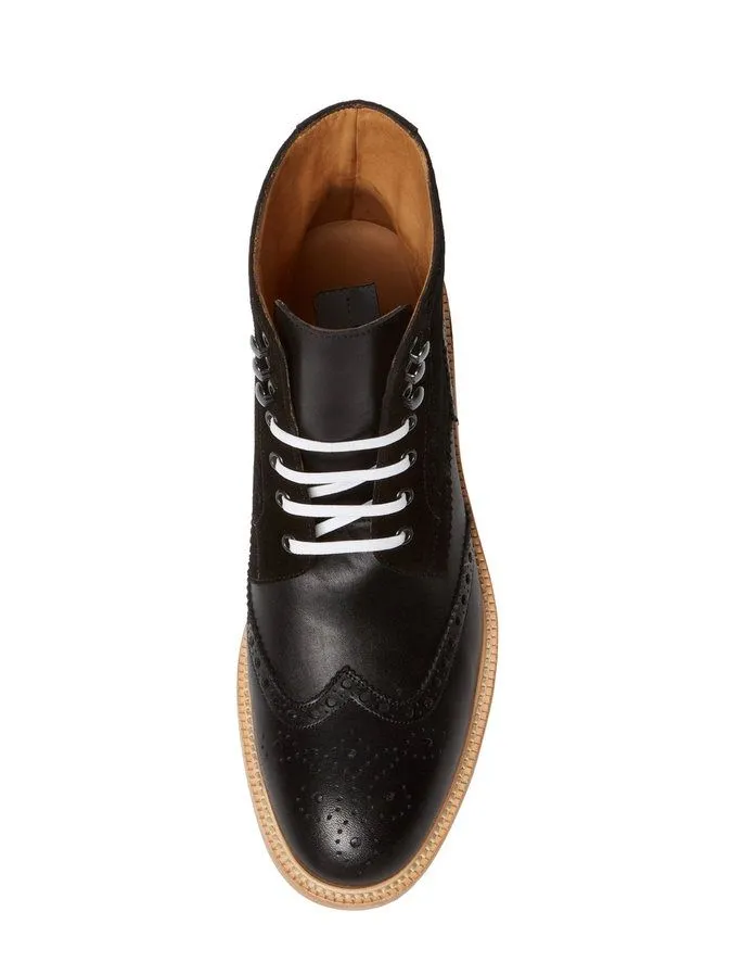Handmade Men's Black Leather and Suede Ankle Boots