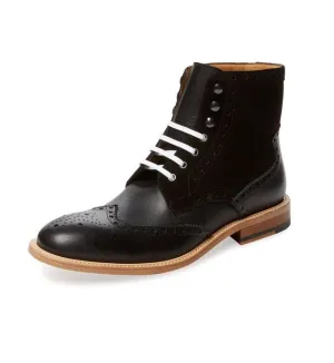 Handmade Men's Black Leather and Suede Ankle Boots