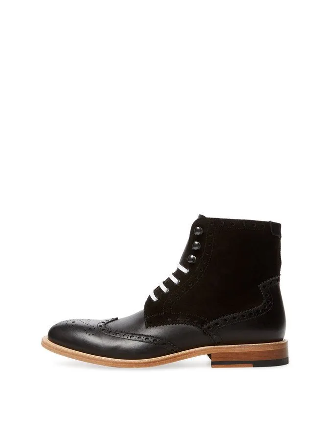 Handmade Men's Black Leather and Suede Ankle Boots