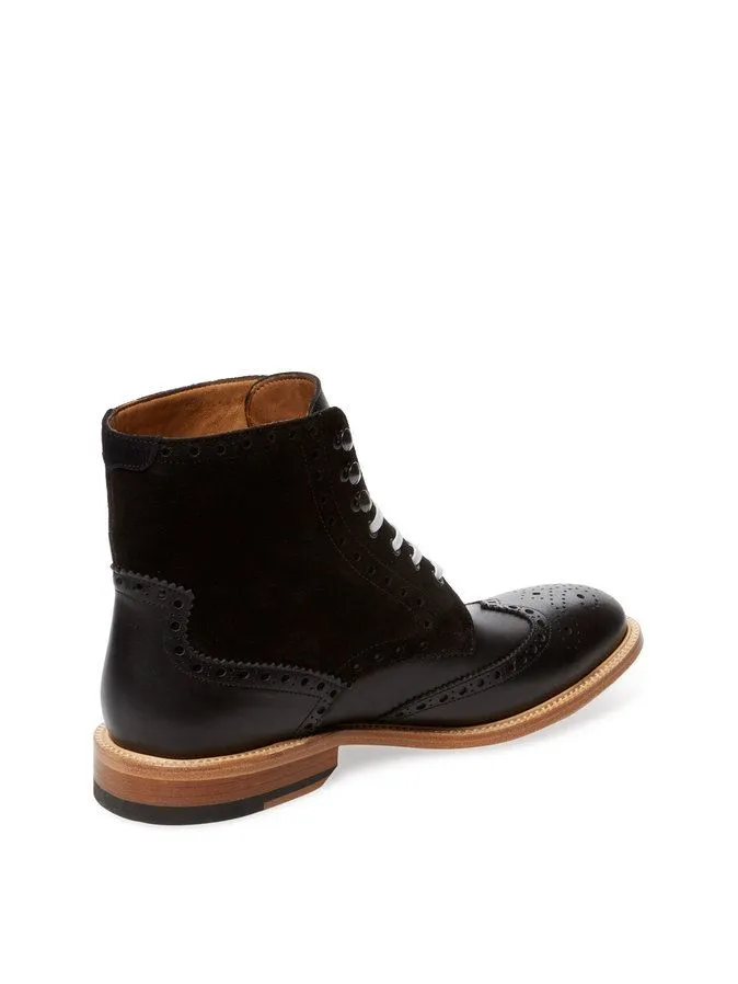Handmade Men's Black Leather and Suede Ankle Boots