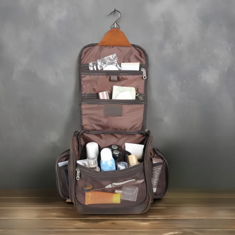 Hanging Leather Toiletry Bag Large Leather Cosmetic Bag