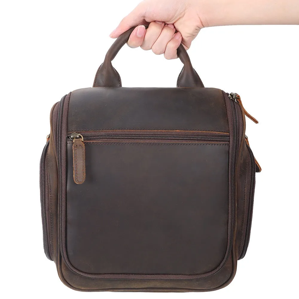 Hanging Leather Toiletry Bag Large Leather Cosmetic Bag