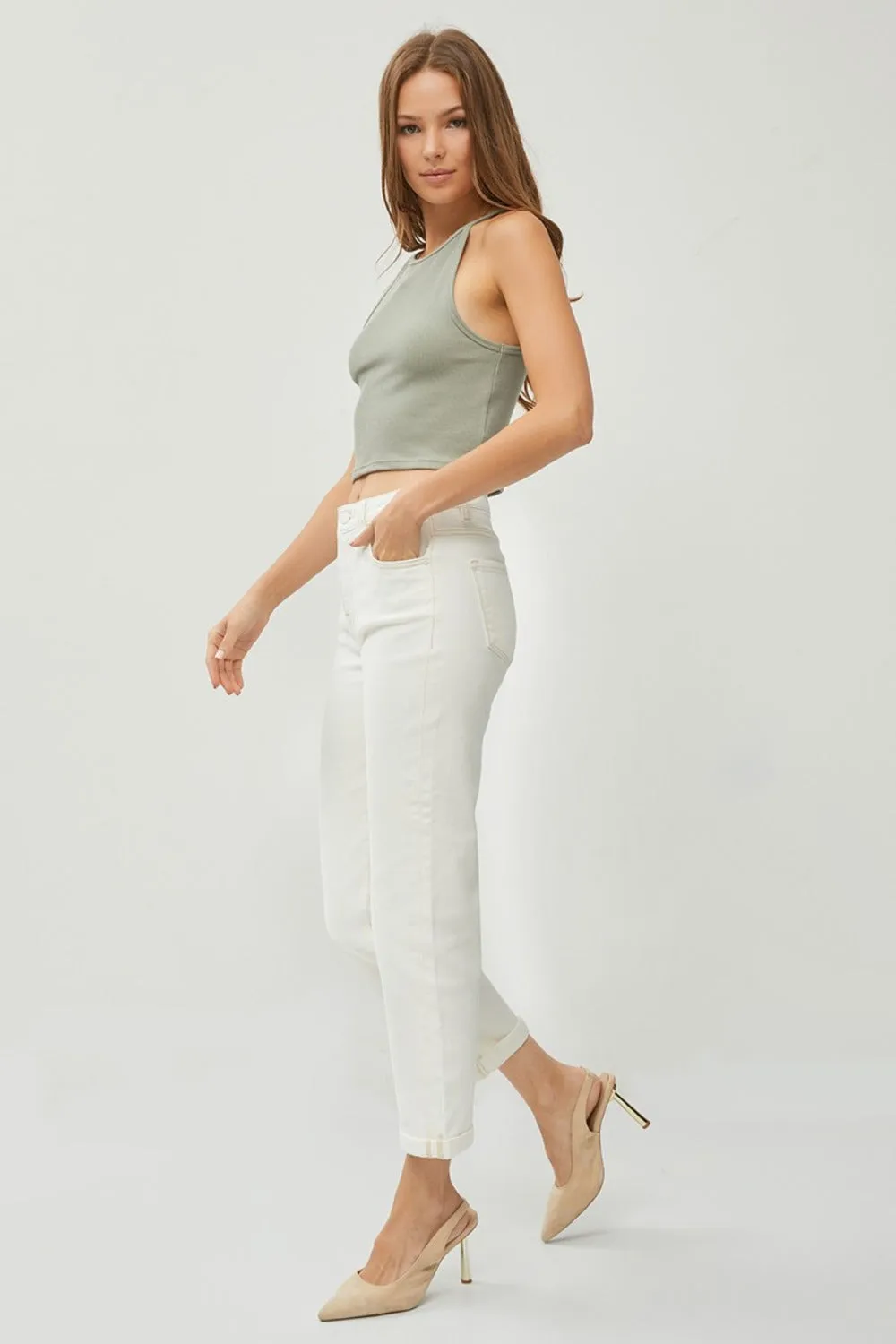 Hazel Blues® |  RISEN High Waist Rolled Hem Straight Jeans
