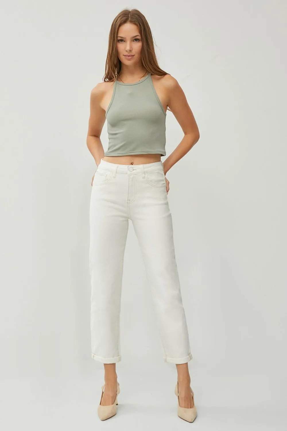 Hazel Blues® |  RISEN High Waist Rolled Hem Straight Jeans