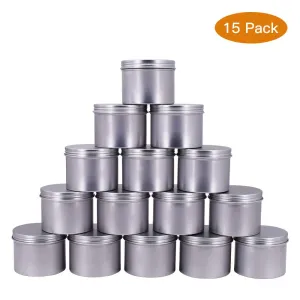 Healthcom 15 Pack of 4 oz Screw Top Steel Tins Round Tin Cans Aroma Hair Wax Cosmetic Cream Make Up Pot Tea Tin Case Container(120g)