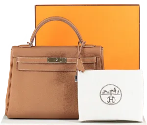 Hermès Kelly 32 Gold Togo Leather with Palladium Hardware Handbag