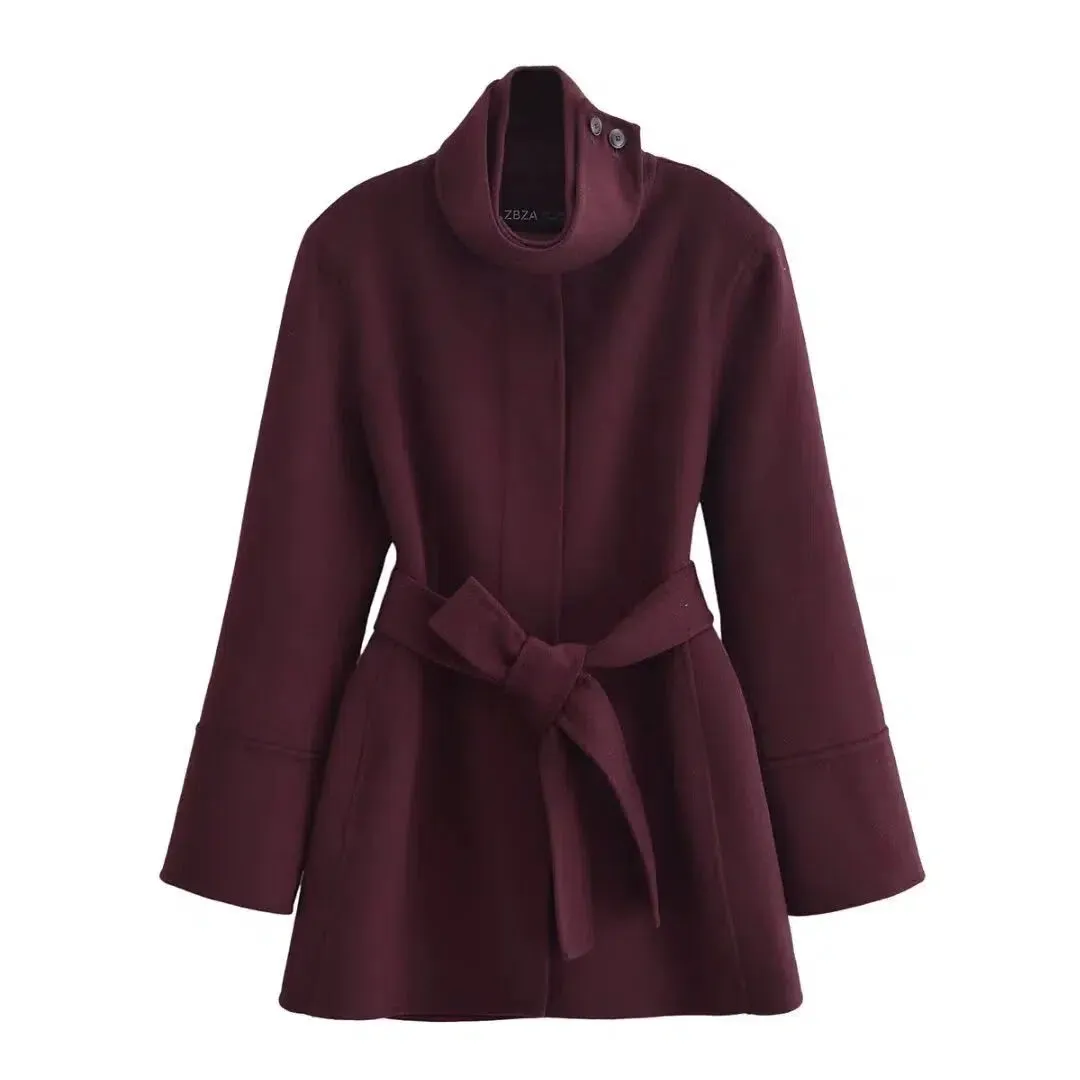 High Collar Belted Trench Coat