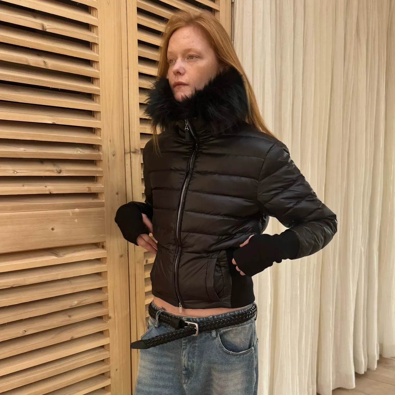 High-Collar Fur Trim Puffer Jacket