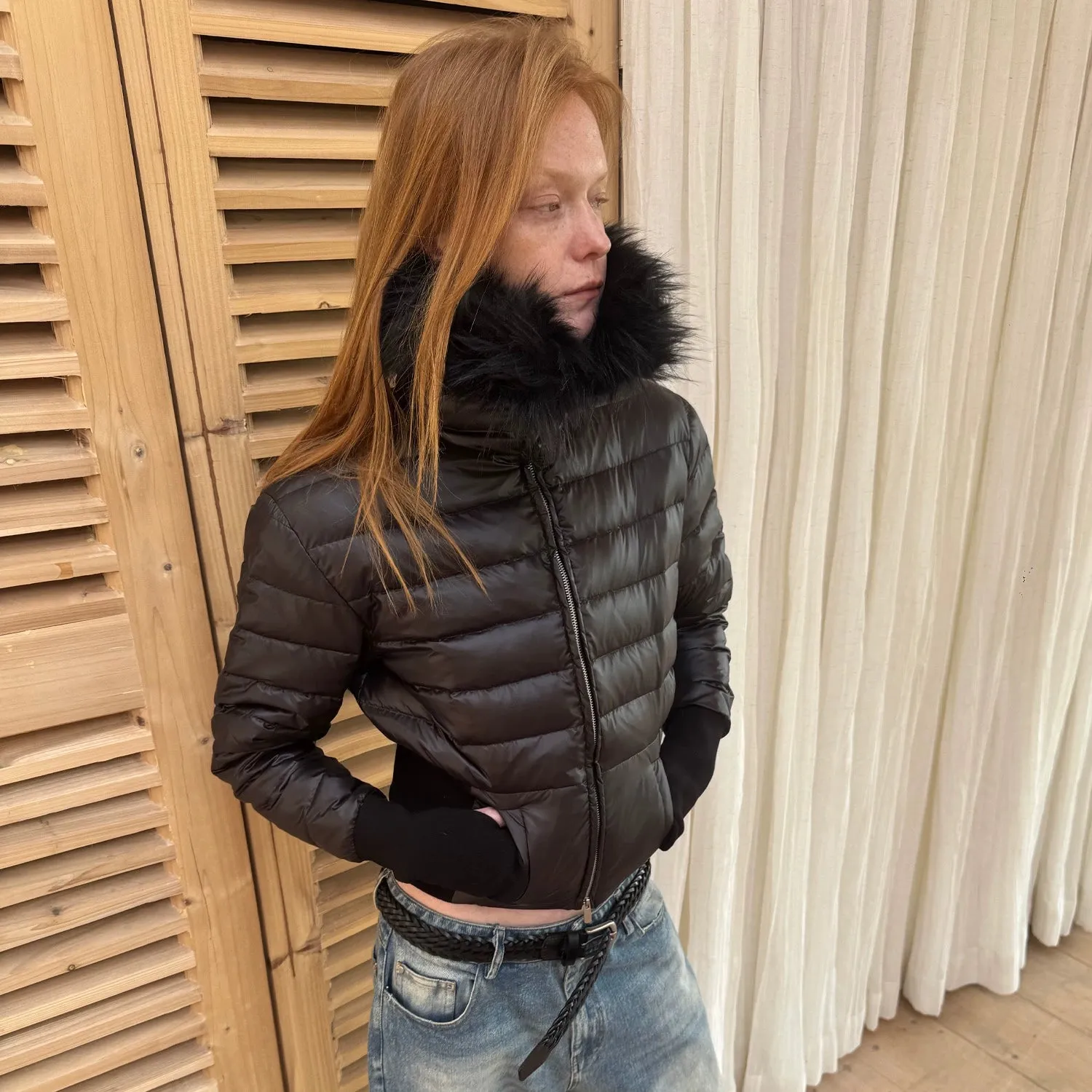 High-Collar Fur Trim Puffer Jacket