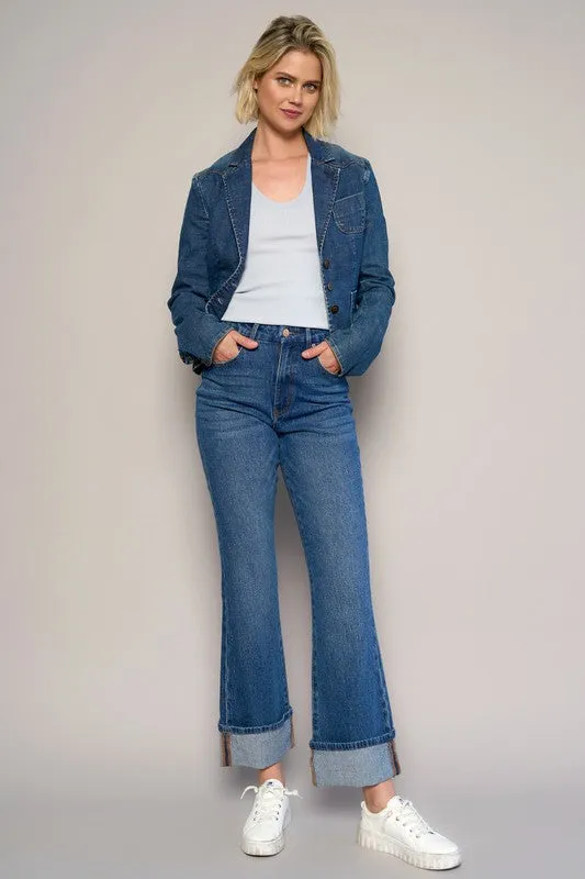 High Rise Cuffed Crop Boot Cut Jeans
