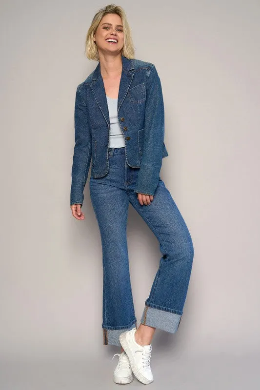 High Rise Cuffed Crop Boot Cut Jeans