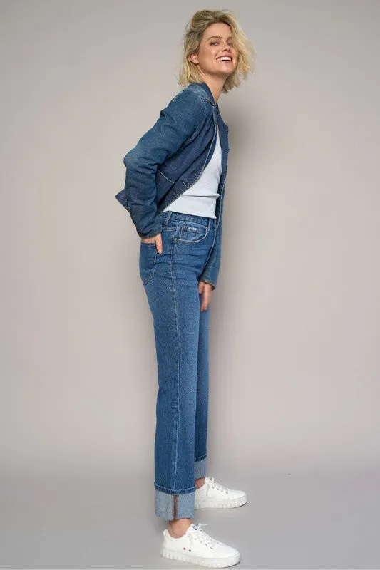 High Rise Cuffed Crop Boot Cut Jeans