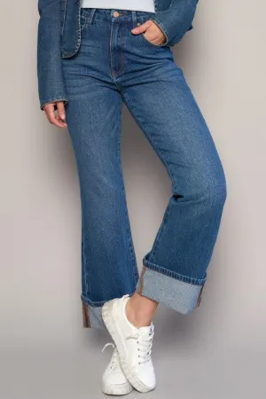 High Rise Cuffed Crop Boot Cut Jeans
