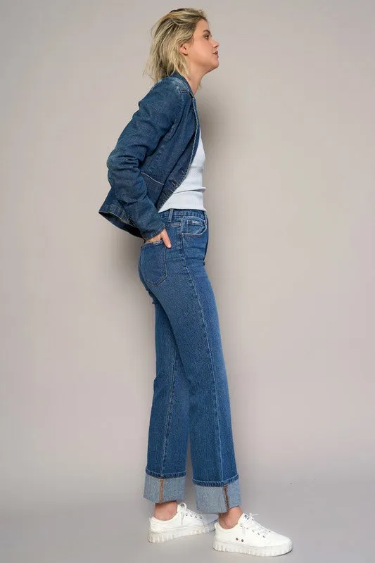 High Rise Cuffed Crop Boot Cut Jeans